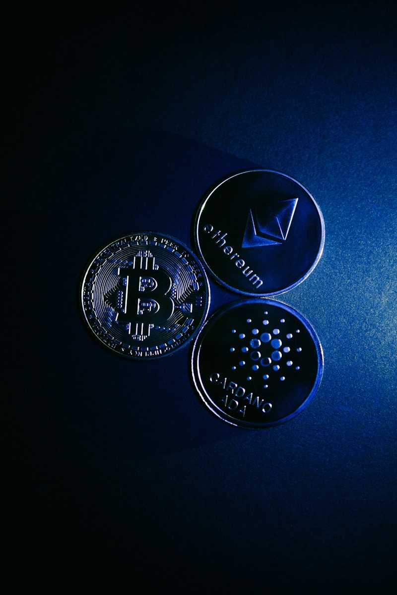 a group of blue and silver coins